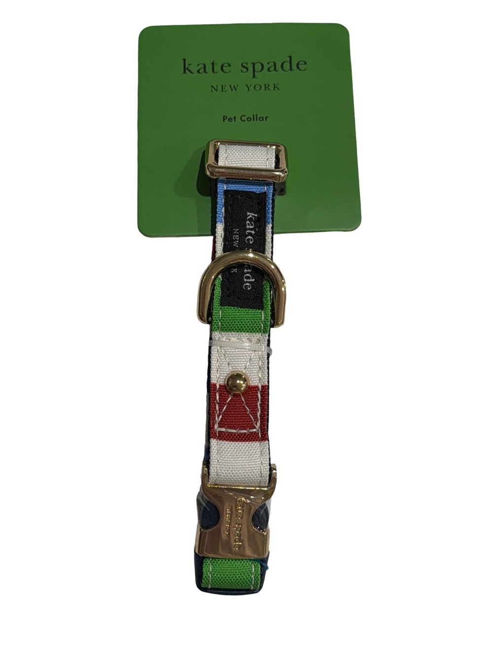 Kate Spade Adventure Stripe Pet Collar S/M Adjustable Nylon Gold Hardware